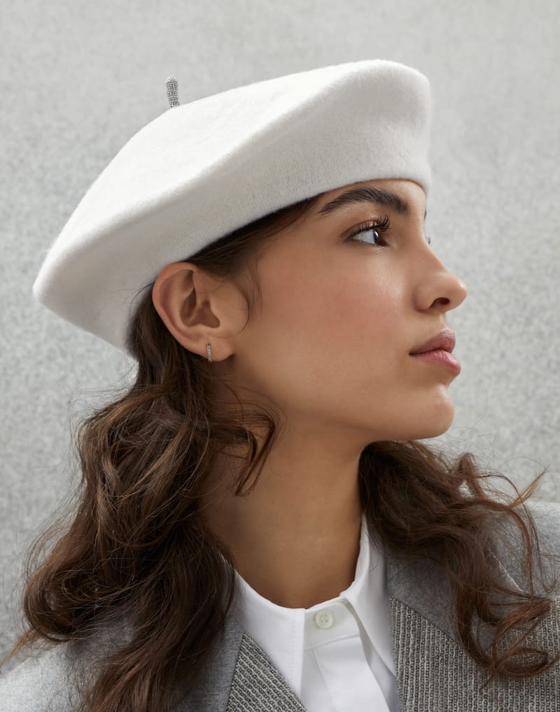 BRUNELLO CUCINELLI WOMEN'S WHITE WOOL BERET HAT