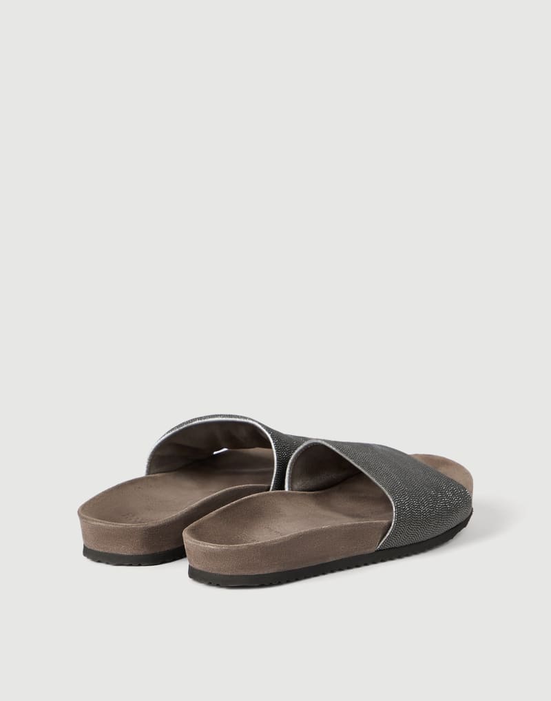 BRUNELLO CUCINELLI WOMEN'S LIGHT GREY LINEN OPEN TOE SLIDES