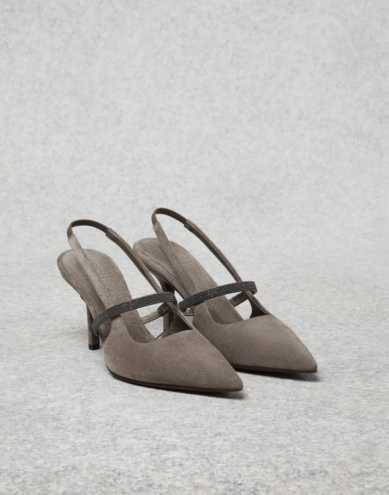 BRUNELLO CUCINELLI WOMEN'S WALNUT SUEDE POINTED TOE SLINGBACK SHOES