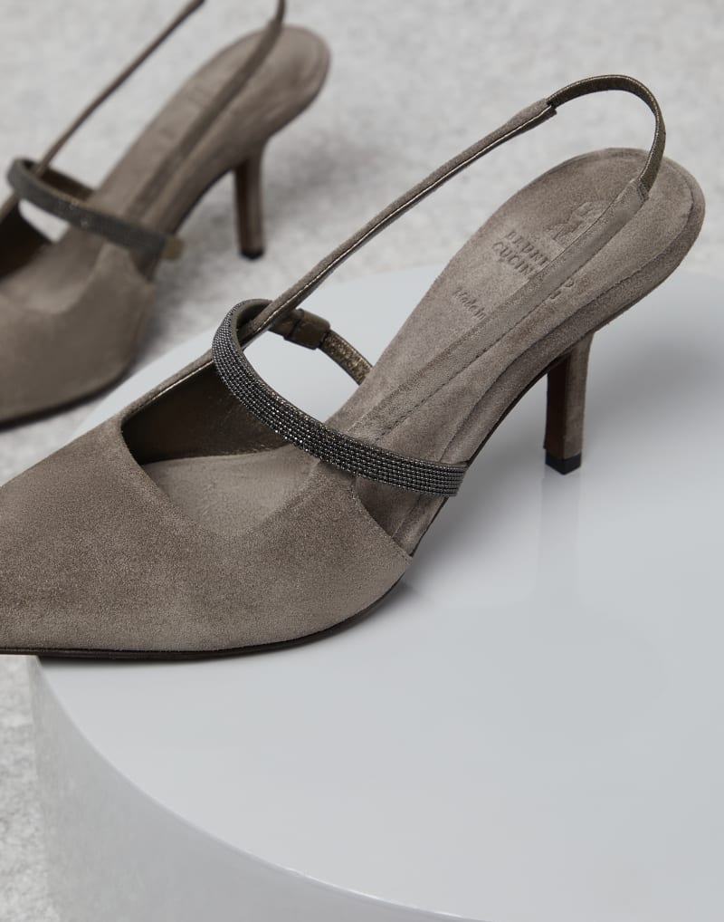 BRUNELLO CUCINELLI WOMEN'S WALNUT SUEDE POINTED TOE SLINGBACK SHOES