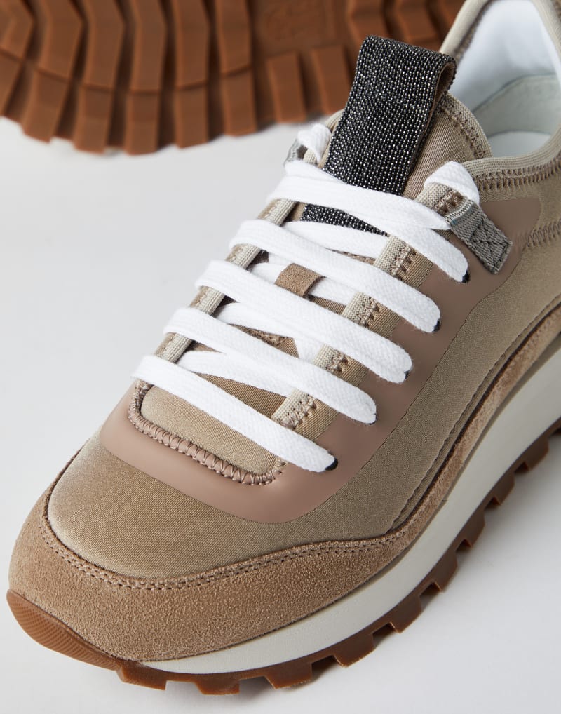 BRUNELLO CUCINELLI WOMEN'S WALNUT LEATHER SUEDE LOW TOP SNEAKERS
