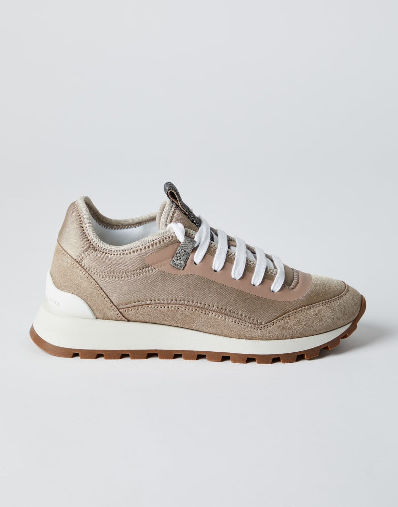BRUNELLO CUCINELLI WOMEN'S WALNUT LEATHER SUEDE LOW TOP SNEAKERS