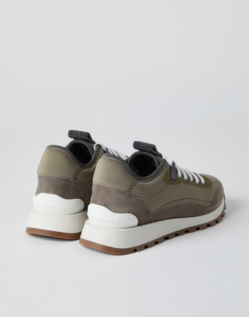BRUNELLO CUCINELLI WOMEN'S DARK GREY LEATHER AND SUEDE SNEAKERS