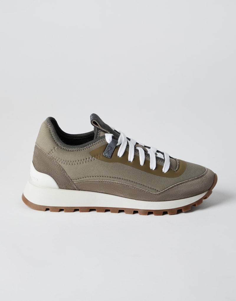 BRUNELLO CUCINELLI WOMEN'S DARK GREY LEATHER AND SUEDE SNEAKERS