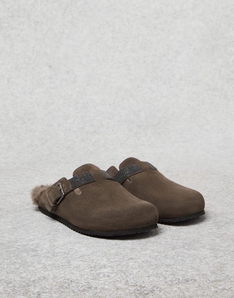 BRUNELLO CUCINELLI WOMEN'S MEDIUM BROWN SUEDE SLIP ON SHOES