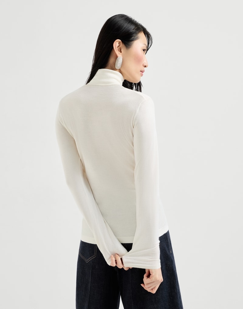 BRUNELLO CUCINELLI WOMEN'S WHITE WOOL SILK TURTLENECK SWEATER