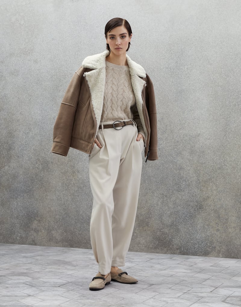 BRUNELLO CUCINELLI WOMEN'S LIGHT BEIGE CABLE KNIT WOOL SWEATER