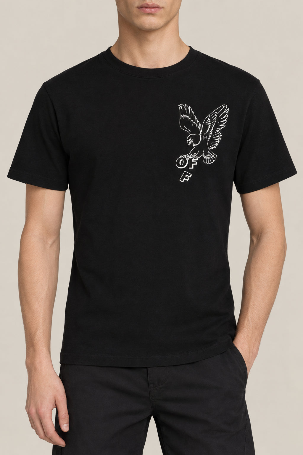 OFF-WHITE MEN'S BLACK COTTON GRAPHIC SHIRT