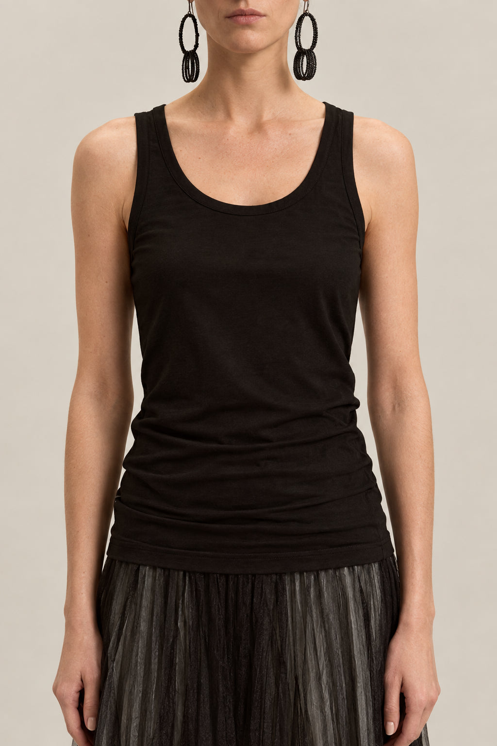 BRUNELLO CUCINELLI WOMEN'S BLACK COTTON STRETCH TANK TOP