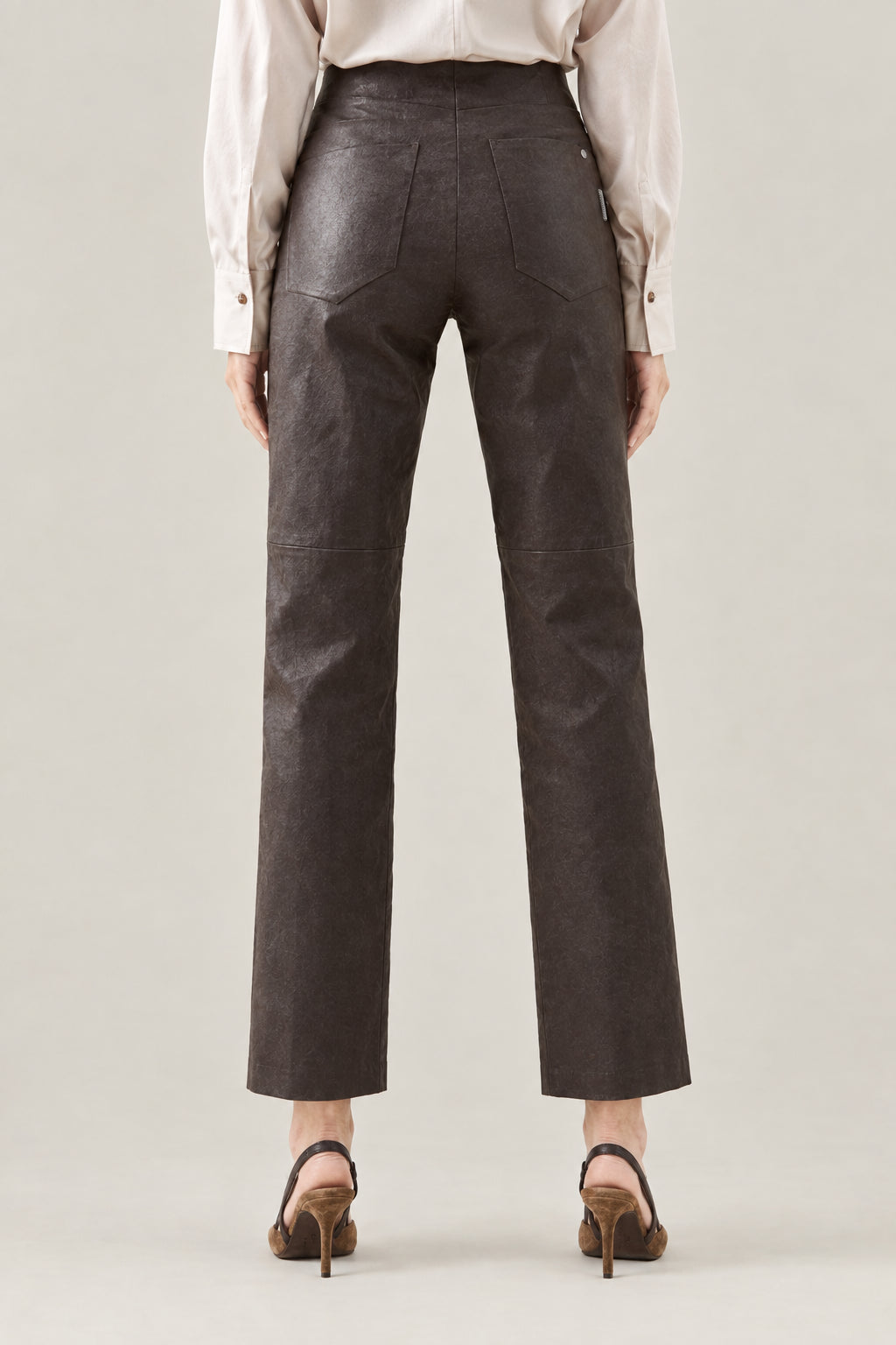 BRUNELLO CUCINELLI WOMEN'S DARK BROWN LINEN STRAIGHT LEG TROUSERS