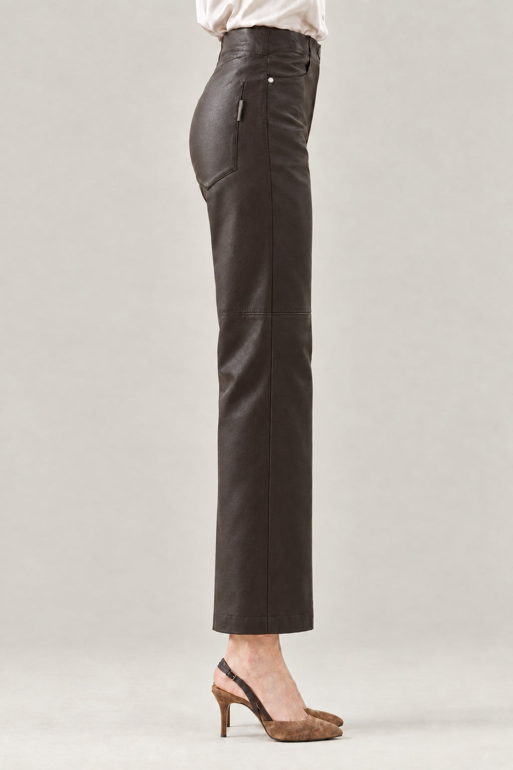 BRUNELLO CUCINELLI WOMEN'S DARK BROWN LINEN STRAIGHT LEG TROUSERS