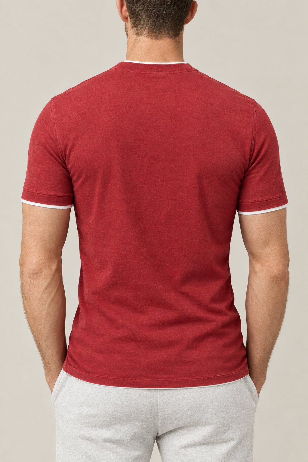 BRUNELLO CUCINELLI MEN'S RED COTTON SHORT SLEEVE PRINTED SHIRT