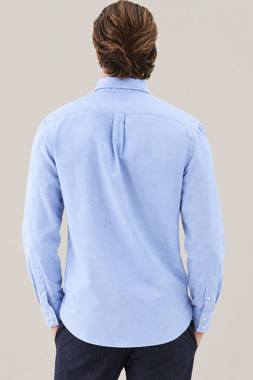 BRUNELLO CUCINELLI MEN'S SKY BLUE COTTON BUTTON DOWN SHIRT
