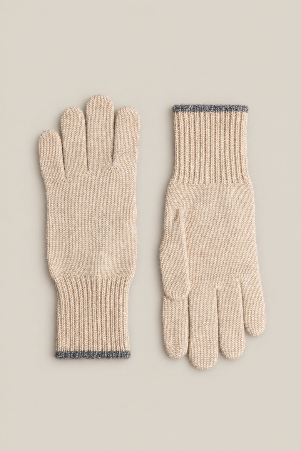 BRUNELLO CUCINELLI MEN'S BEIGE WOOL KNIT GLOVES