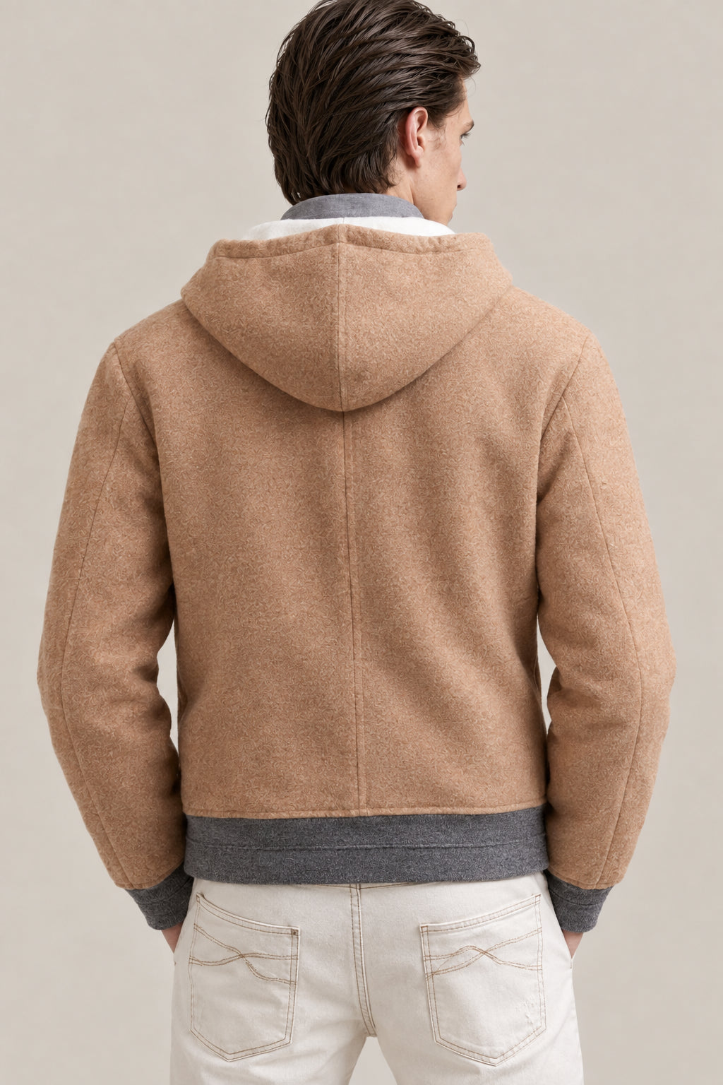 BRUNELLO CUCINELLI MEN'S BROWN WOOL HOODED JACKET