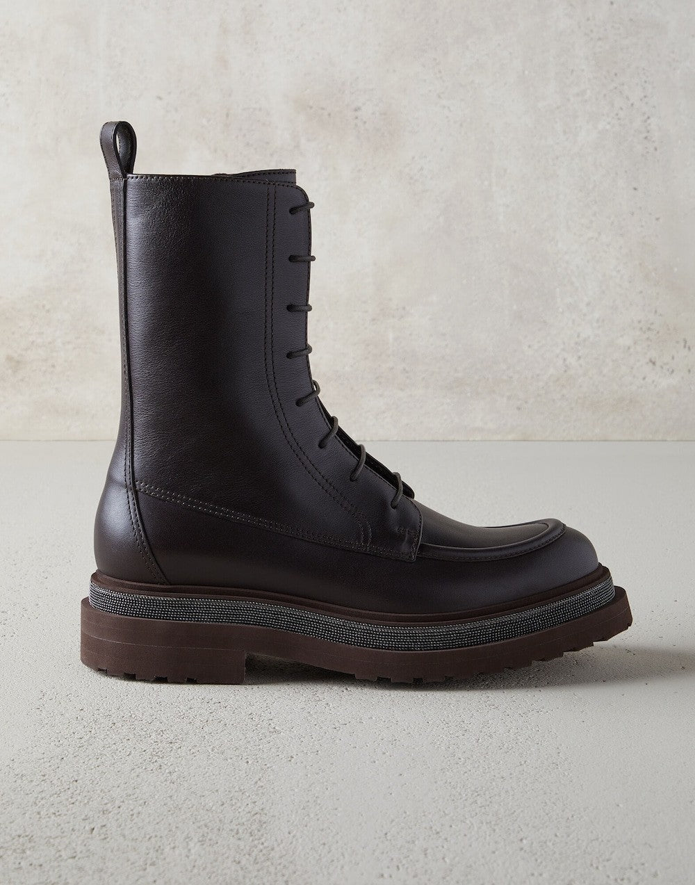BRUNELLO CUCINELLI WOMEN'S BROWN LEATHER LACE UP BOOTS