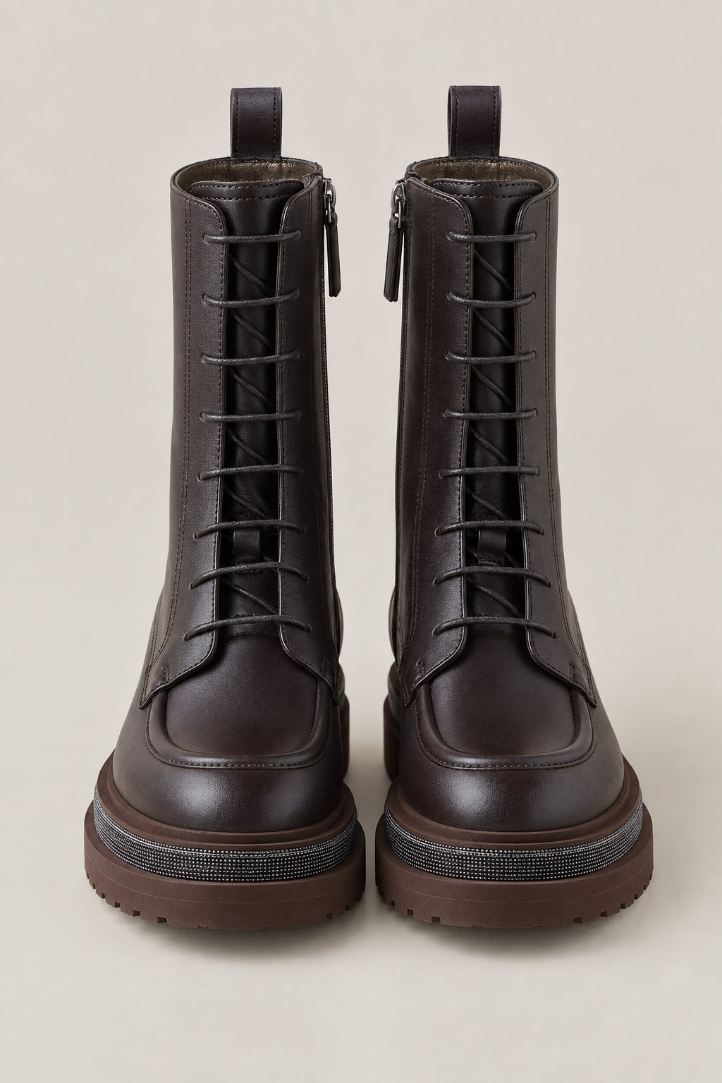 BRUNELLO CUCINELLI WOMEN'S BROWN LEATHER LACE UP BOOTS