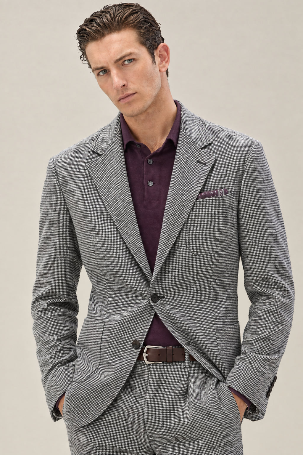 BRUNELLO CUCINELLI MEN'S LIGHT GREY WOOL JACKET