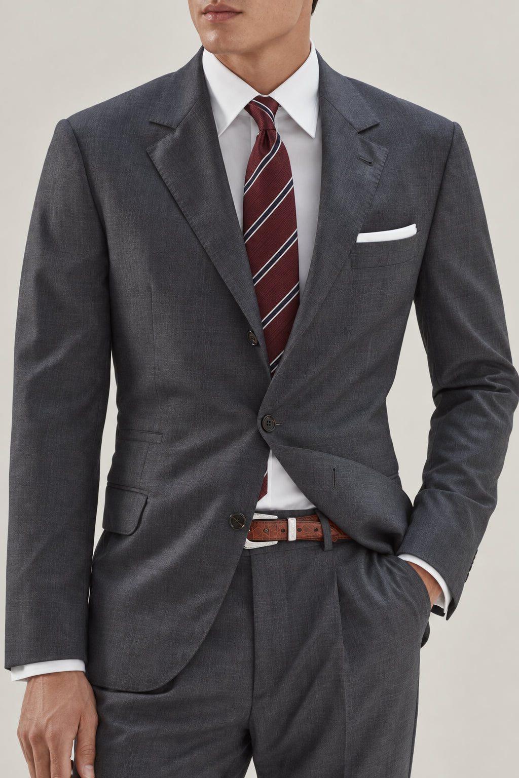 BRUNELLO CUCINELLI MEN'S MEDIUM GREY WOOL BLAZER
