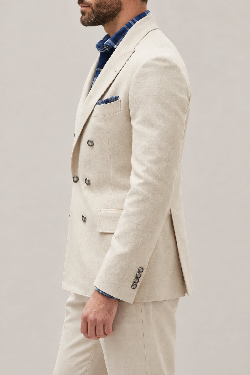 BRUNELLO CUCINELLI MEN'S SAND WOOL DOUBLE BREASTED JACKET