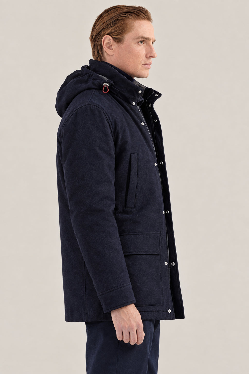 BRUNELLO CUCINELLI MEN'S NAVY WOOL HOODED JACKET