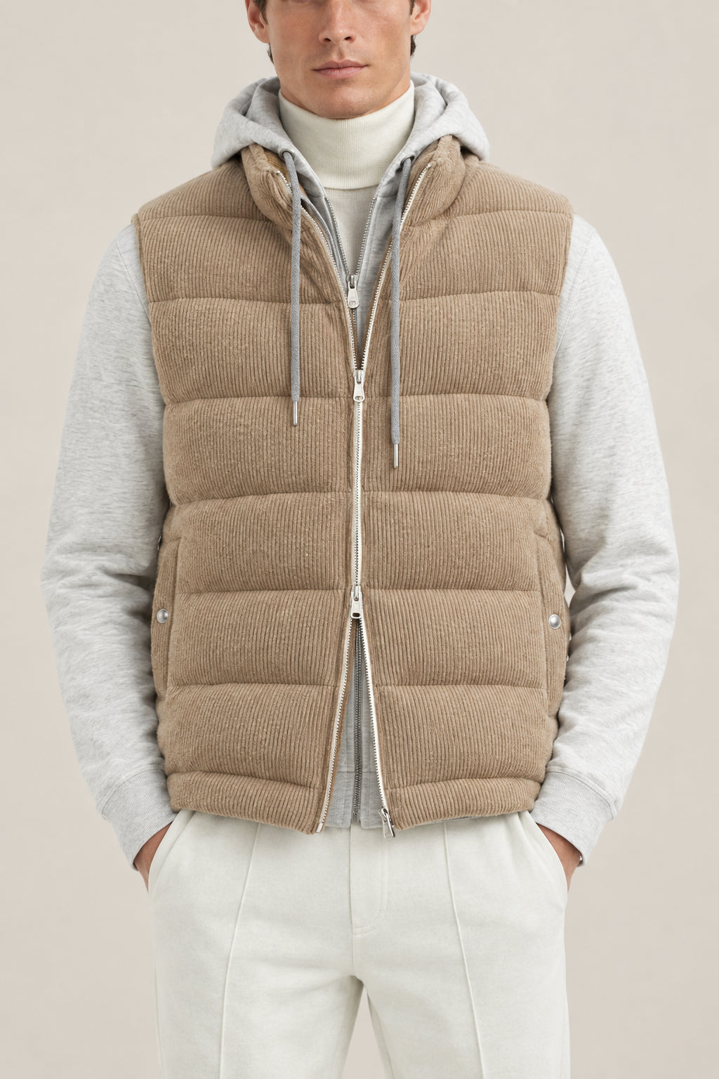 BRUNELLO CUCINELLI MEN'S BROWN WOOL PADDED JACKET