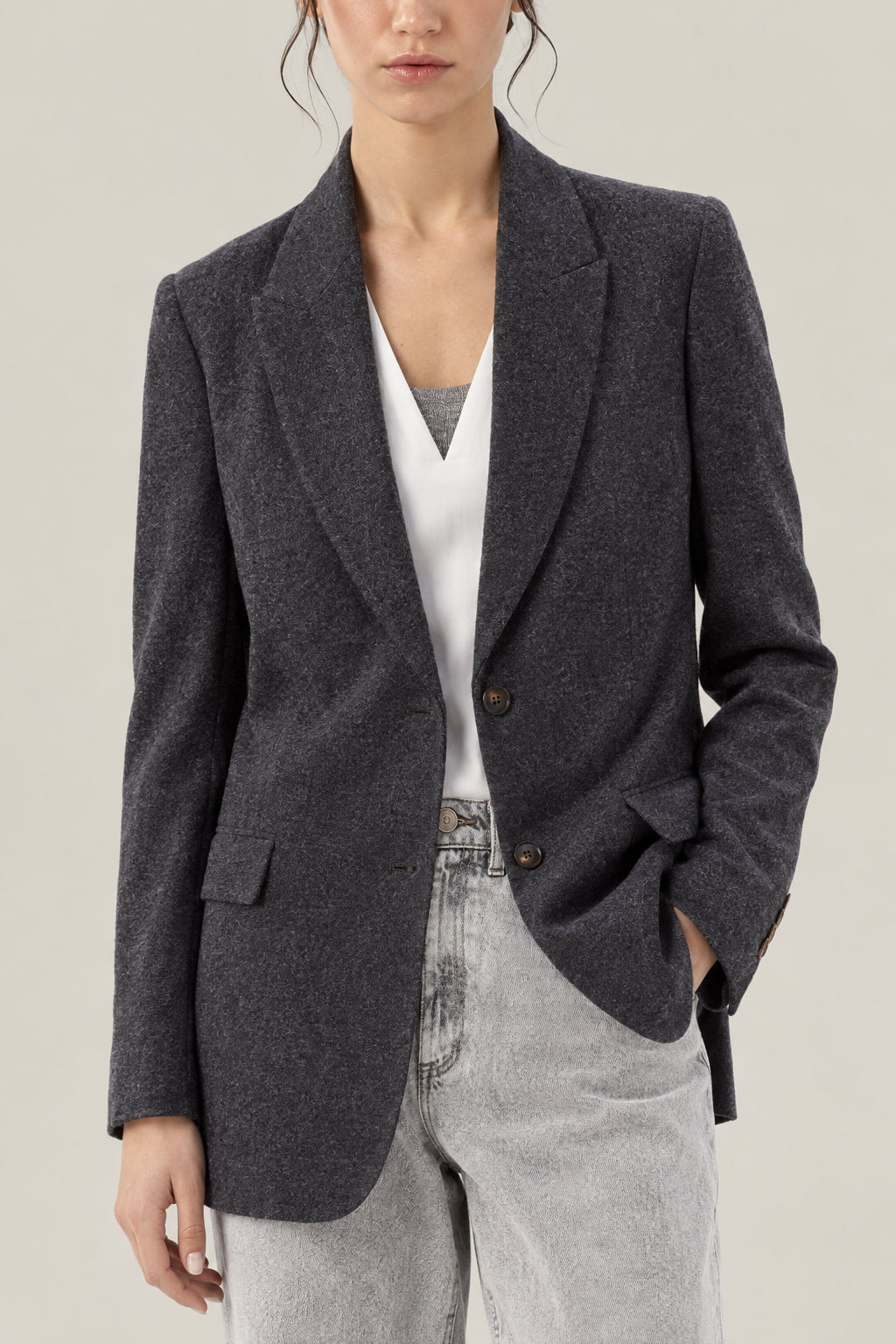 BRUNELLO CUCINELLI WOMEN'S ANTHRACITE WOOL BLAZER