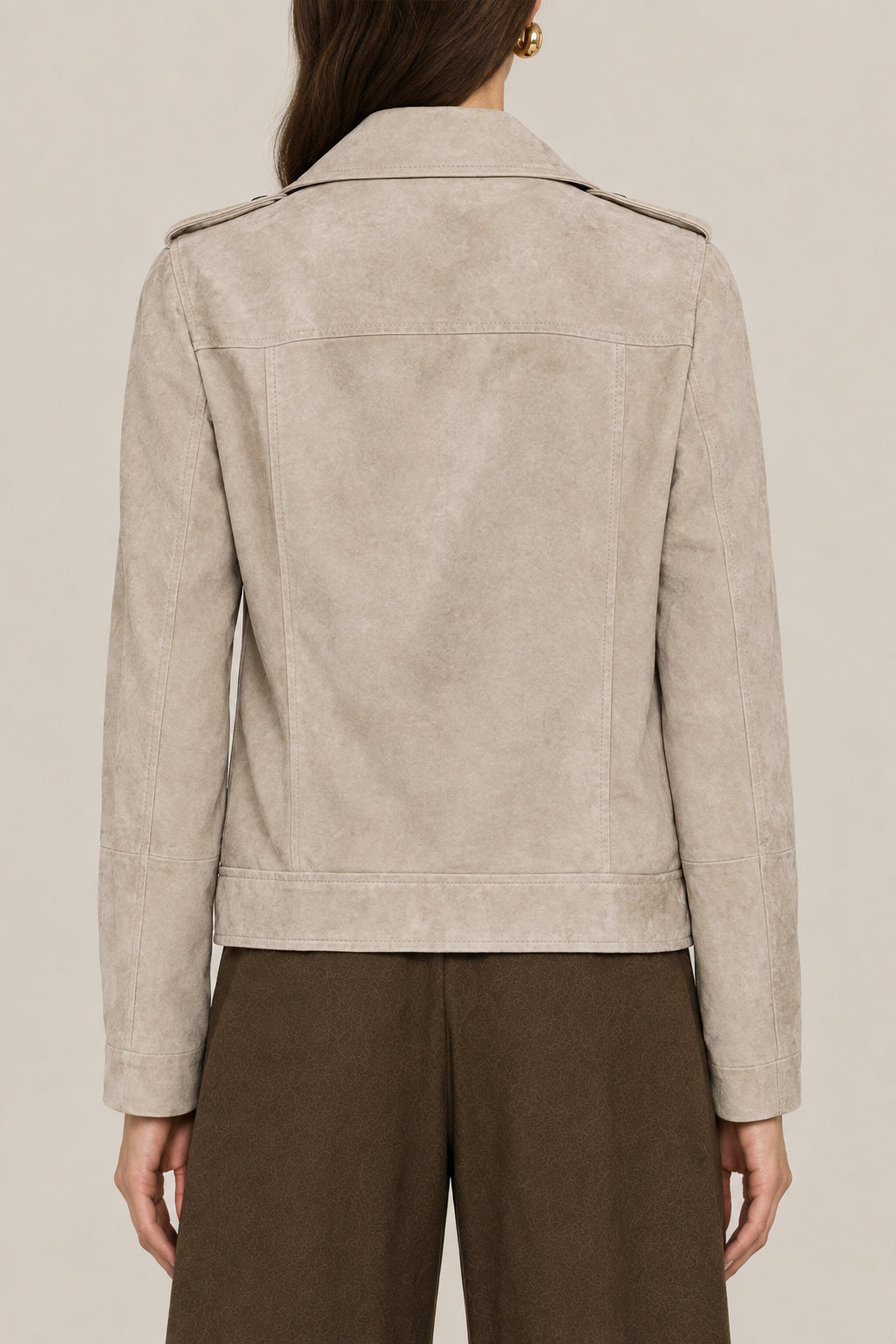 BRUNELLO CUCINELLI WOMEN'S TAUPE LEATHER BIKER JACKET