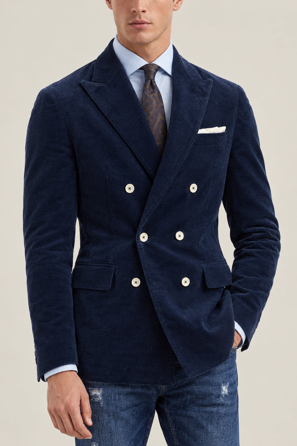 BRUNELLO CUCINELLI MEN'S INK BLUE WOOL BLEND BLAZER