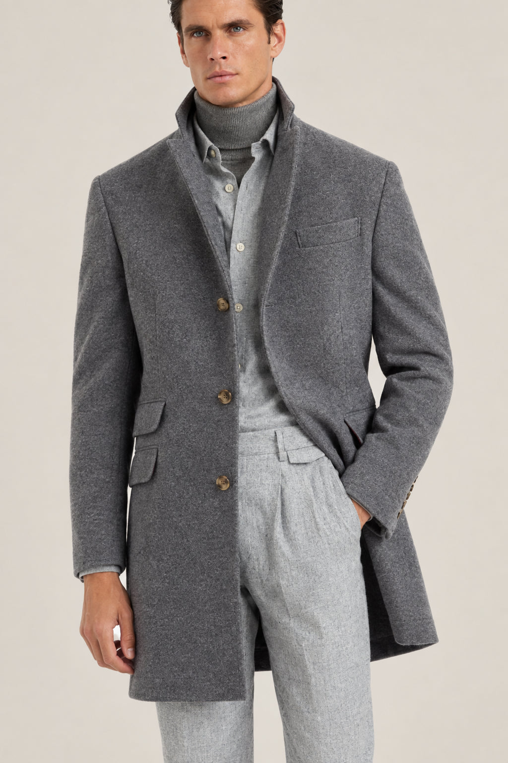 BRUNELLO CUCINELLI MEN'S GREY WOOL SINGLE BREASTED JACKET