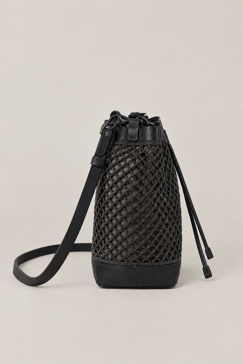 BRUNELLO CUCINELLI WOMEN'S BLACK LEATHER MESH BAG