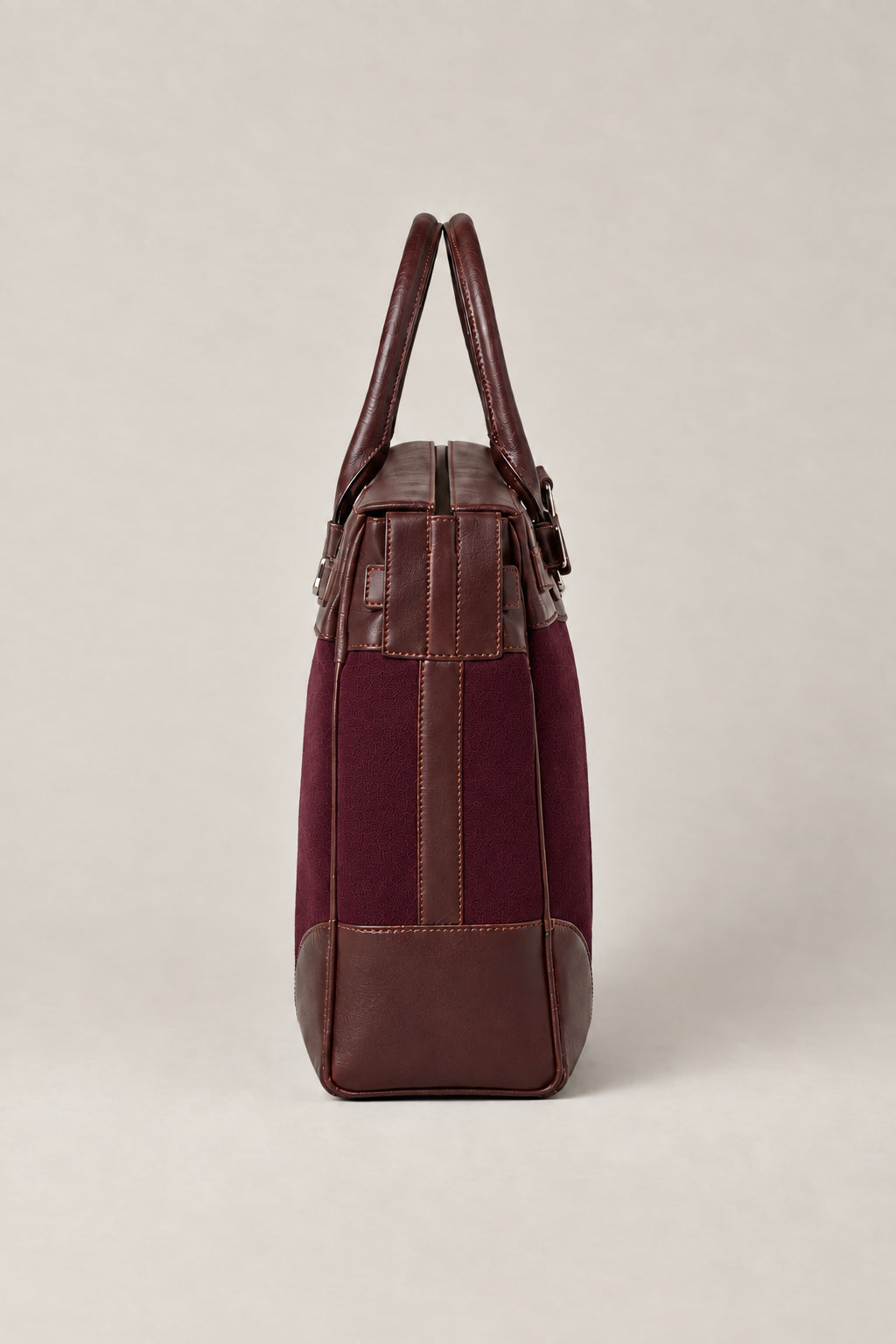 BRUNELLO CUCINELLI MEN'S BURGUNDY LEATHER CANVAS BAG
