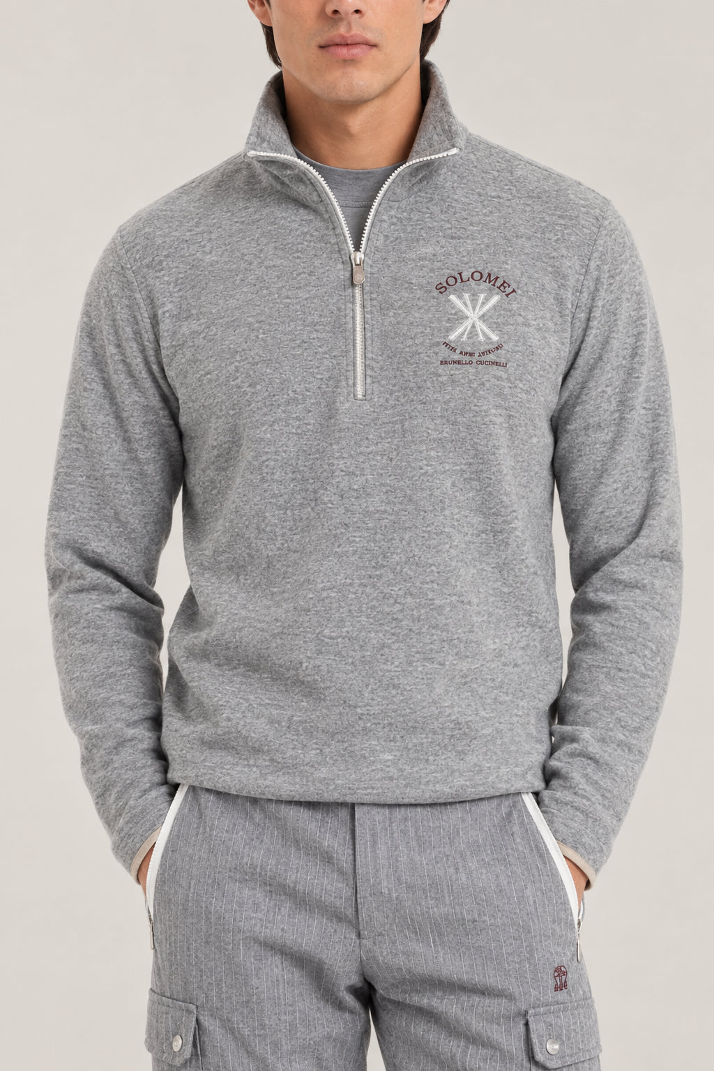BRUNELLO CUCINELLI MEN'S GREY WOOL BLEND SWEATER