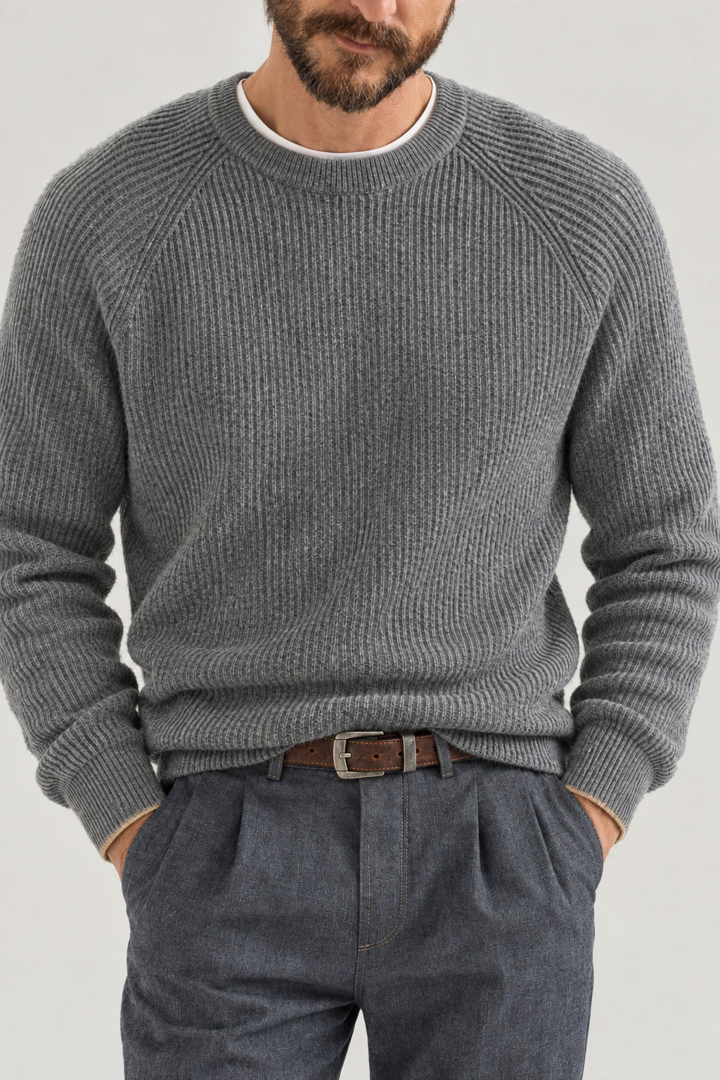 BRUNELLO CUCINELLI MEN'S DARK GREY WOOL SWEATER