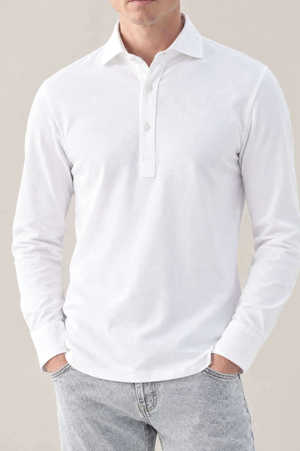 BRUNELLO CUCINELLI MEN'S WHITE LONG SLEEVE POLO SHIRT