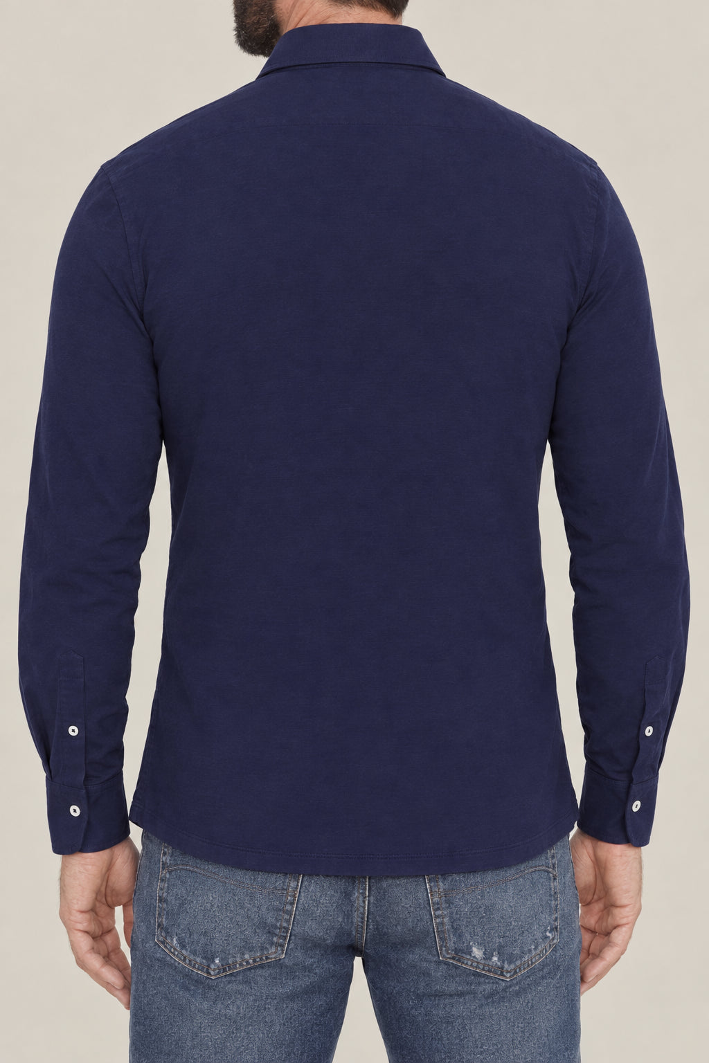 BRUNELLO CUCINELLI MEN'S INDIGO BLUE COTTON LONG SLEEVE SHIRT