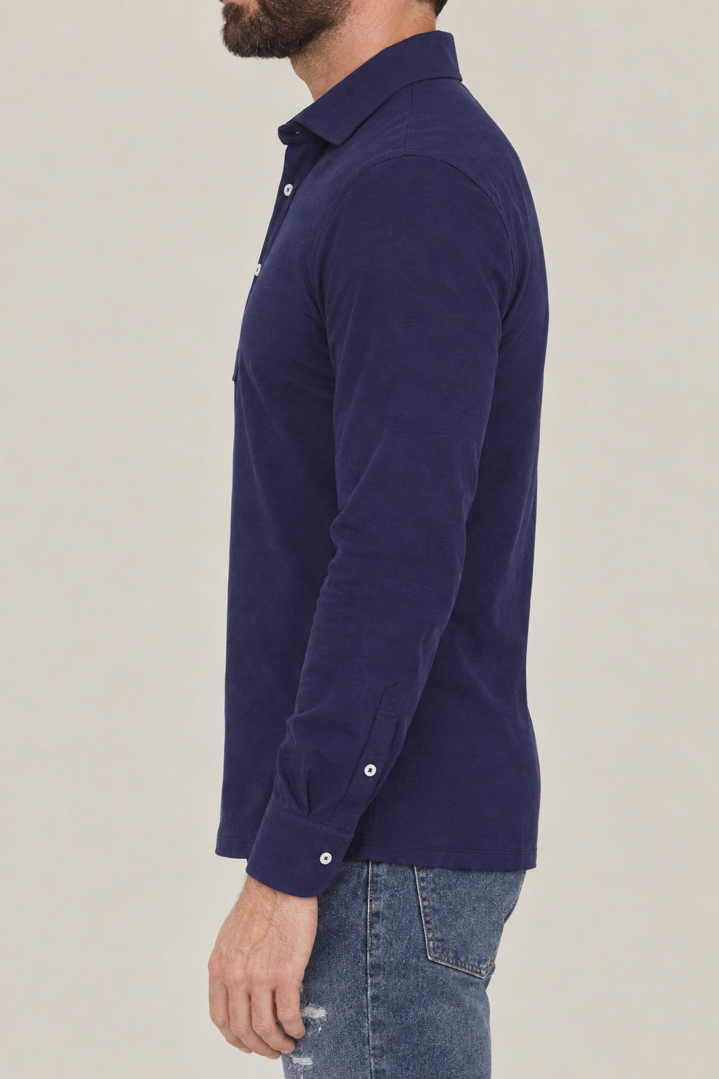 BRUNELLO CUCINELLI MEN'S INDIGO BLUE COTTON LONG SLEEVE SHIRT