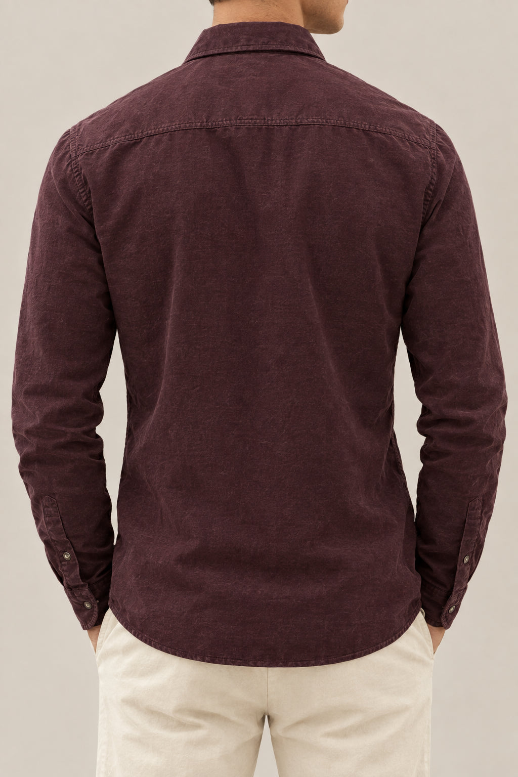 BRUNELLO CUCINELLI MEN'S PLUM COTTON WESTERN SHIRT