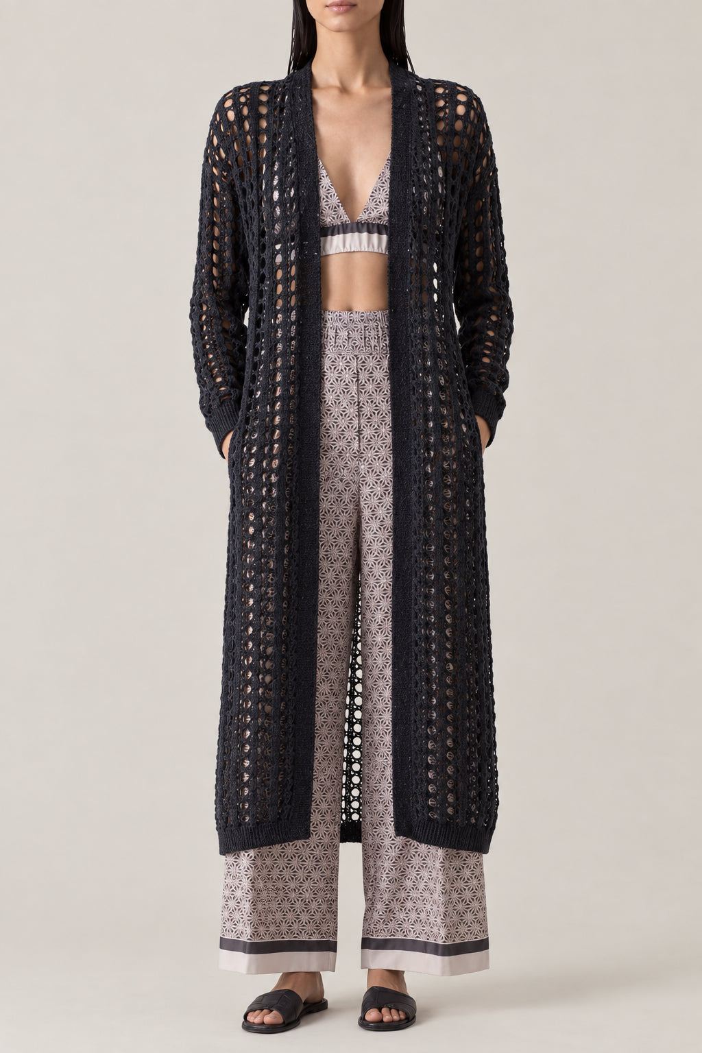 BRUNELLO CUCINELLI WOMEN'S BOARD OPEN KNIT LONGLINE SWEATER