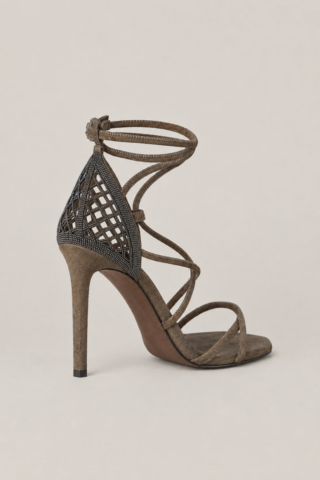 BRUNELLO CUCINELLI WOMEN'S PEAT LEATHER STRAPPY HIGH HEEL SANDALS
