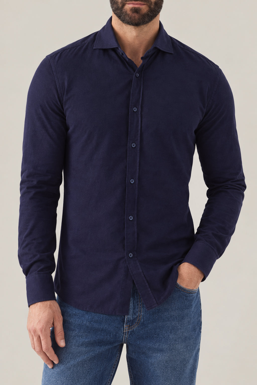 BRUNELLO CUCINELLI MEN'S NAVY COTTON BUTTON DOWN SHIRT