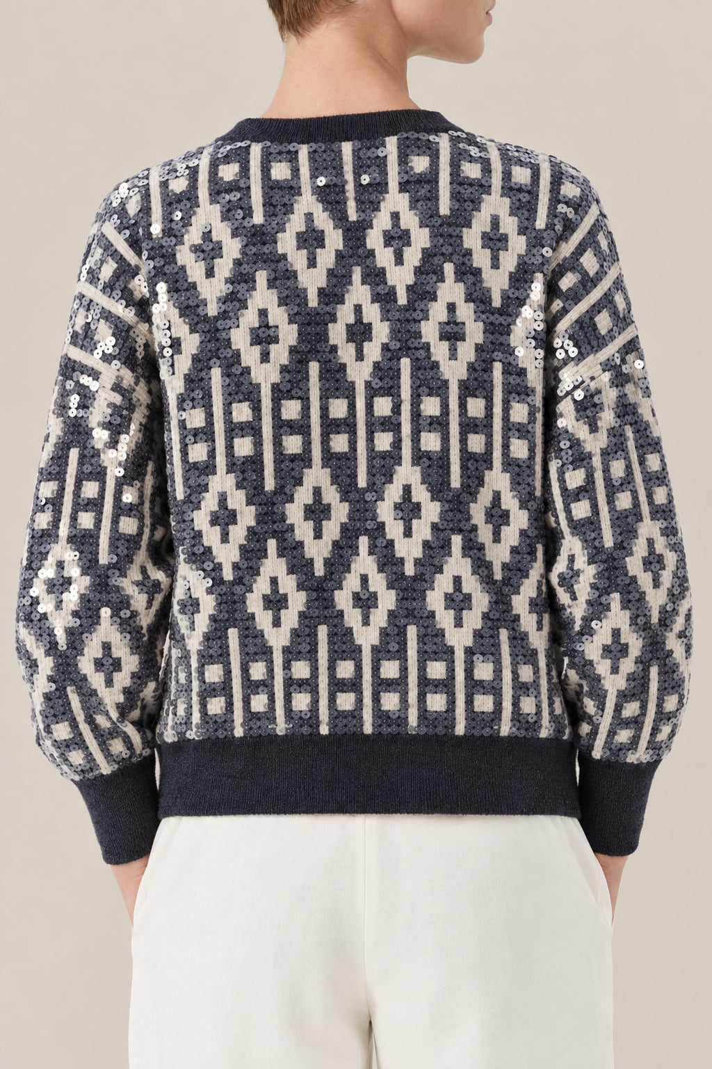 BRUNELLO CUCINELLI WOMEN'S BLACK STONE WOOL SILK JACQUARD SWEATER