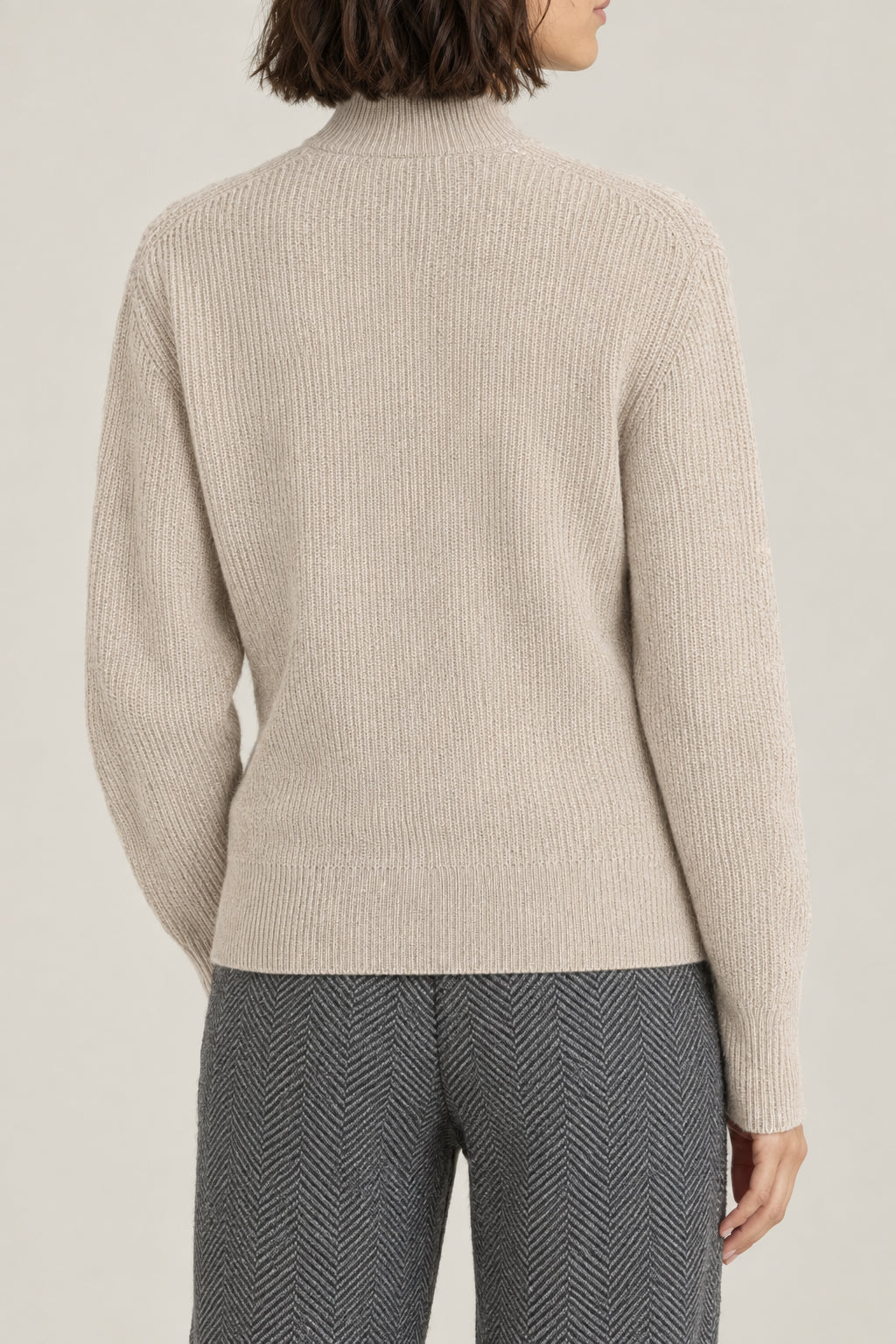 BRUNELLO CUCINELLI WOMEN'S LIGHT BROWN WOOL RIBBED MOCK NECK SWEATER