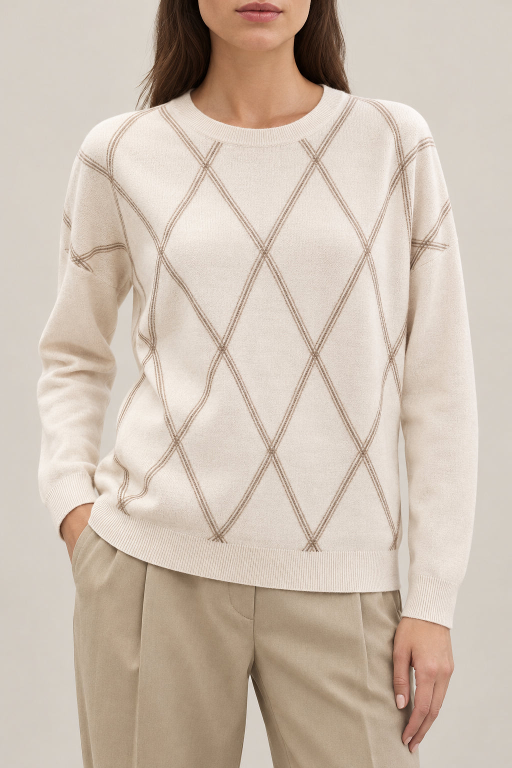 BRUNELLO CUCINELLI WOMEN'S MARBLE WOOL SILK CASHMERE DIAMOND SWEATER