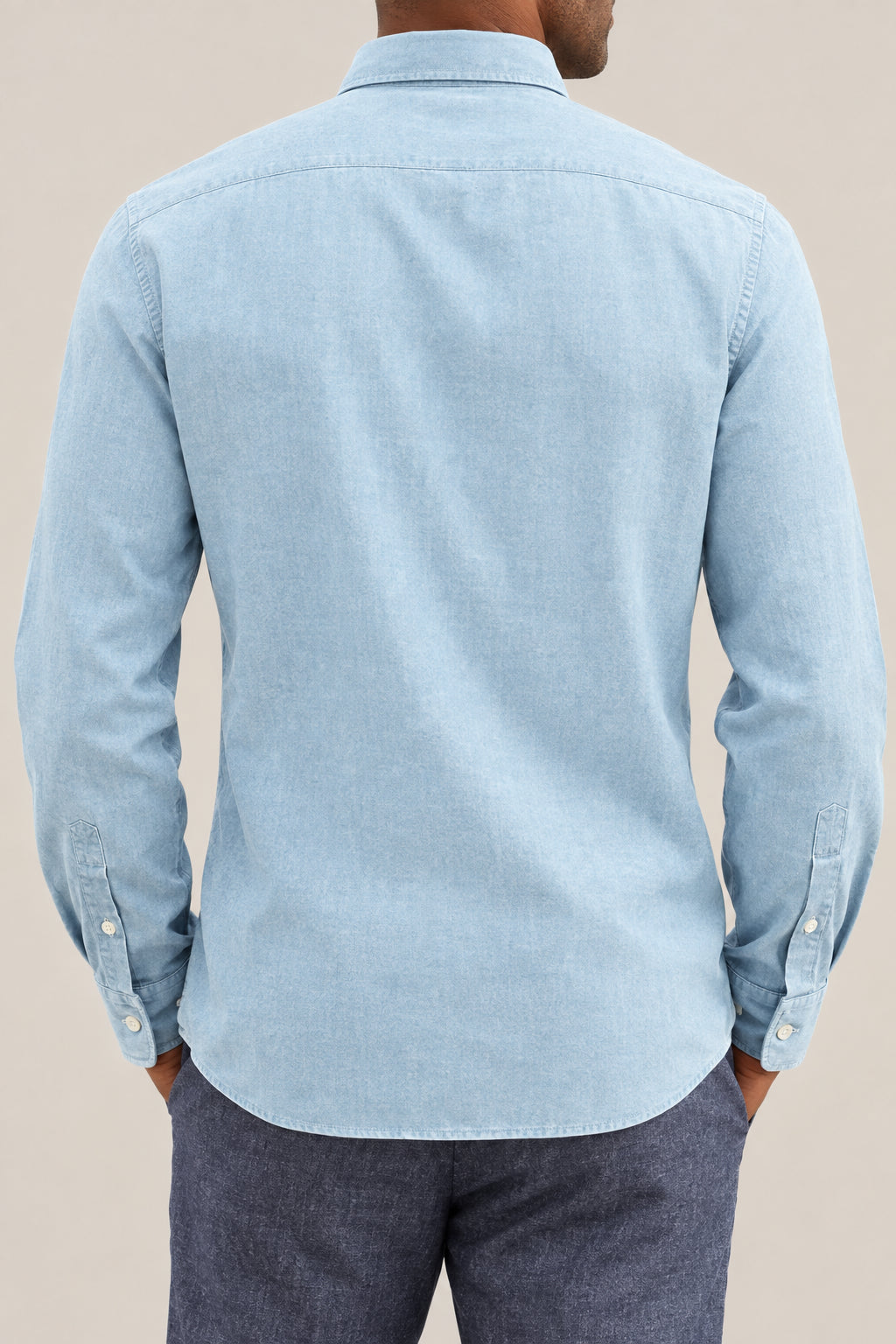 BRUNELLO CUCINELLI MEN'S VERY LIGHT DENIM COTTON BUTTON DOWN SHIRT