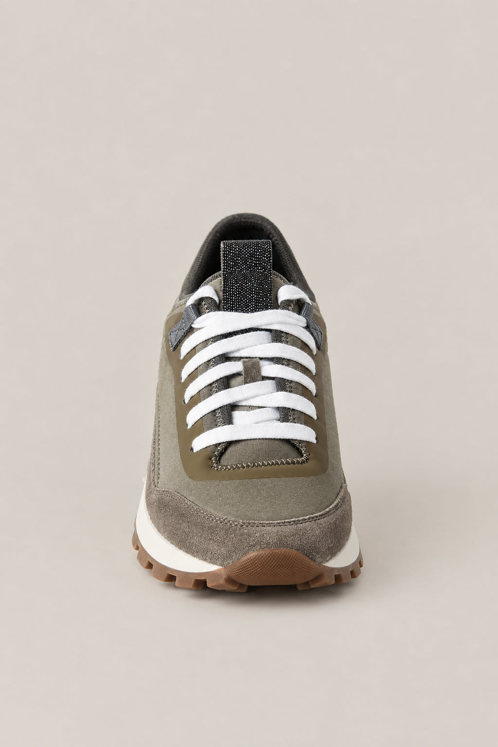 BRUNELLO CUCINELLI WOMEN'S DARK GREY LEATHER AND SUEDE SNEAKERS