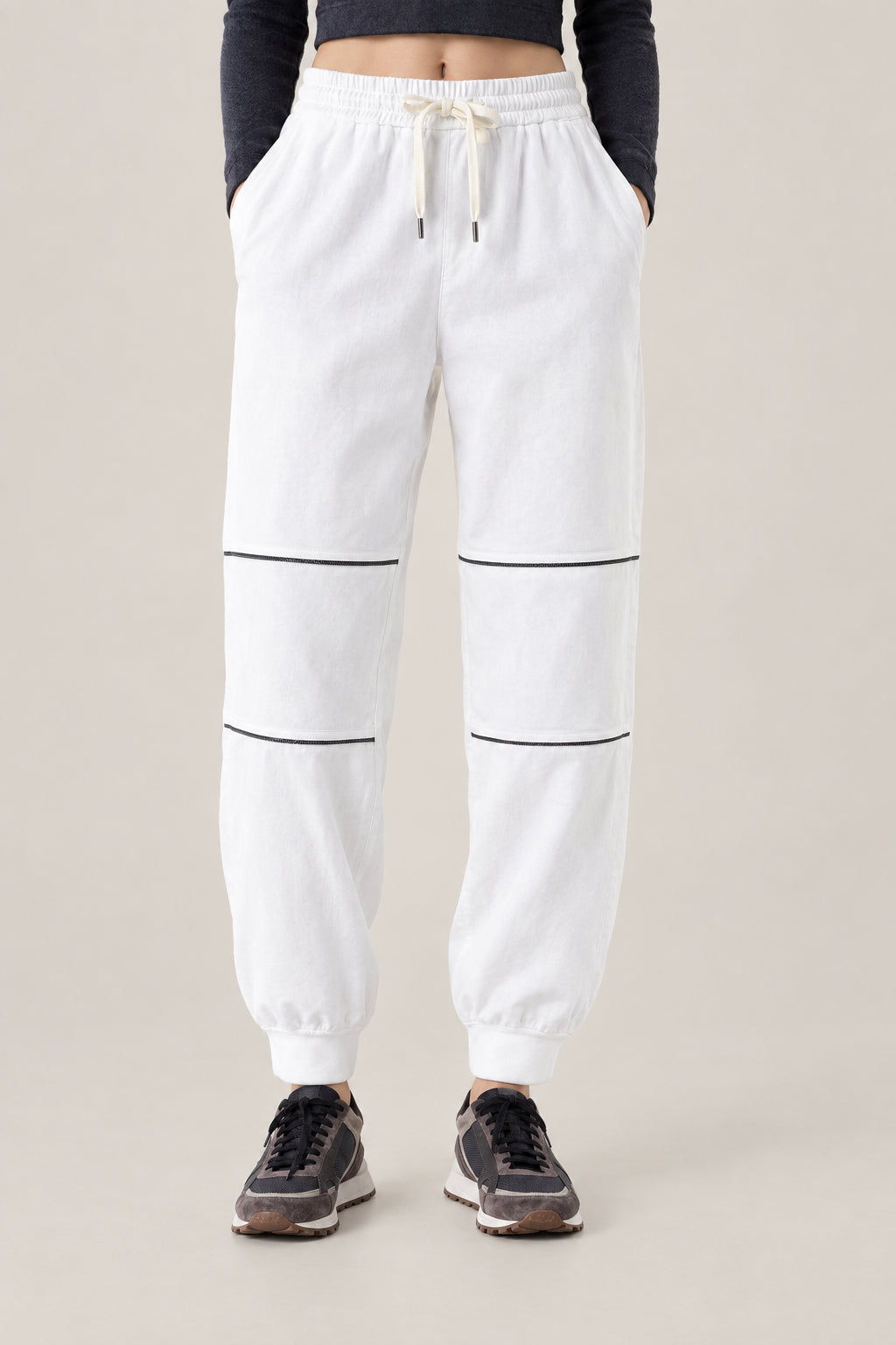BRUNELLO CUCINELLI WOMEN'S OFF WHITE COTTON JOGGER TROUSERS