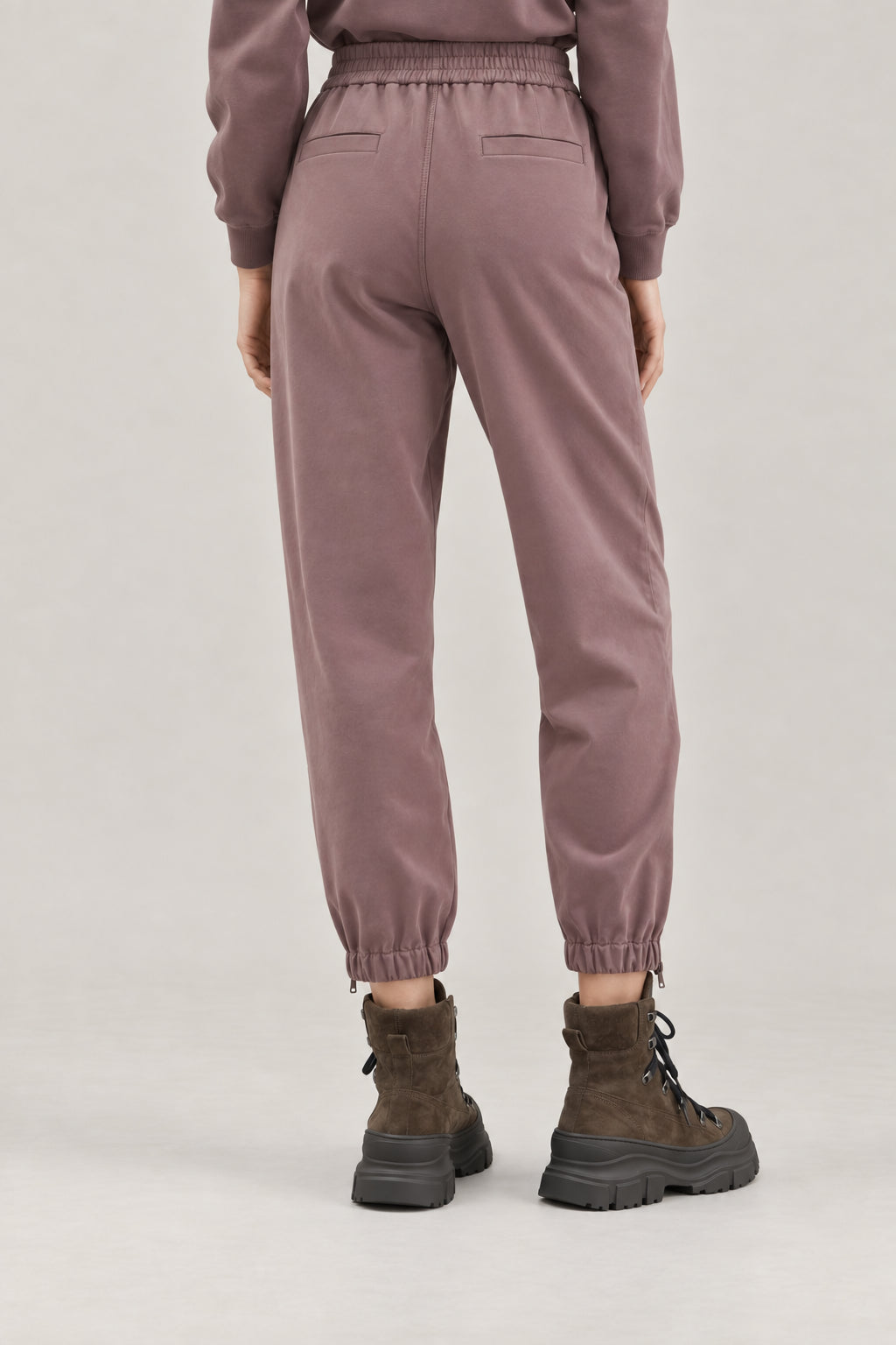 BRUNELLO CUCINELLI WOMEN'S PURPLE ASH COTTON ELASTIC WAIST TROUSERS