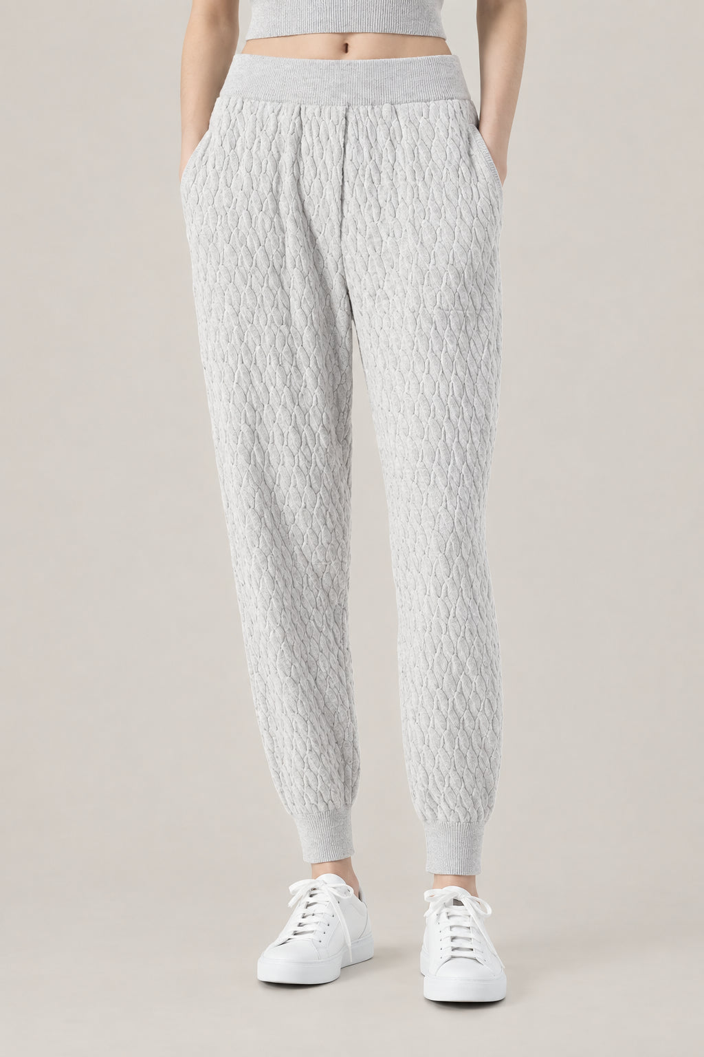 BRUNELLO CUCINELLI WOMEN'S FOG WOOL CABLE KNIT TAPERED PANTS