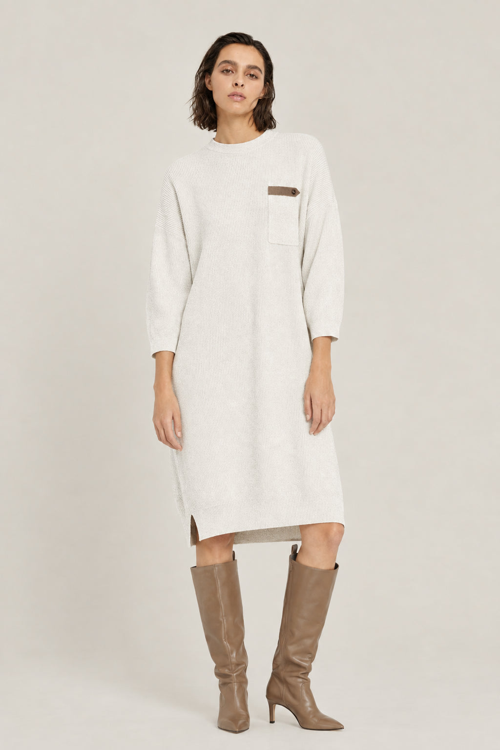 BRUNELLO CUCINELLI WOMEN'S OAT RIBBED COTTON RELAXED DRESS
